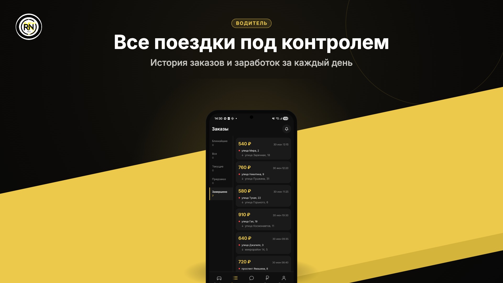 История заказов водителя
